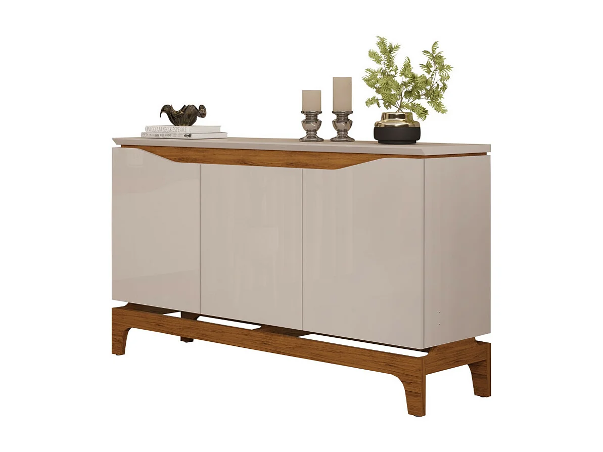 Buffet 3 Portes Blanc Ecru et Chêne 4 Niches L 139 H 80.5 P 36 cm