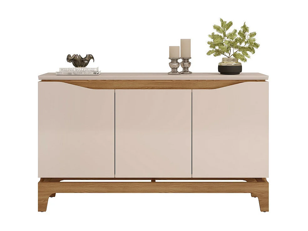 Buffet 3 Portes Blanc Ecru et Chêne 4 Niches L 139 H 80.5 P 36 cm