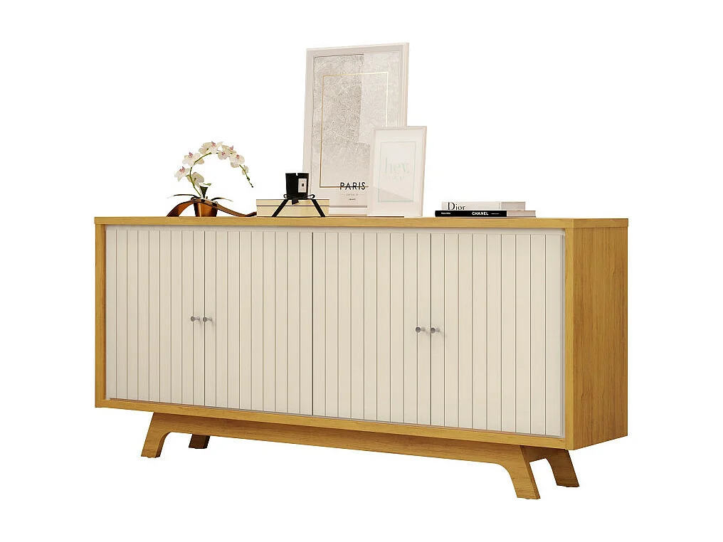 Buffet 4 Portes Miel et Blanc Ecru 4 NIches L 180 H 80.5 P 35.7 cm