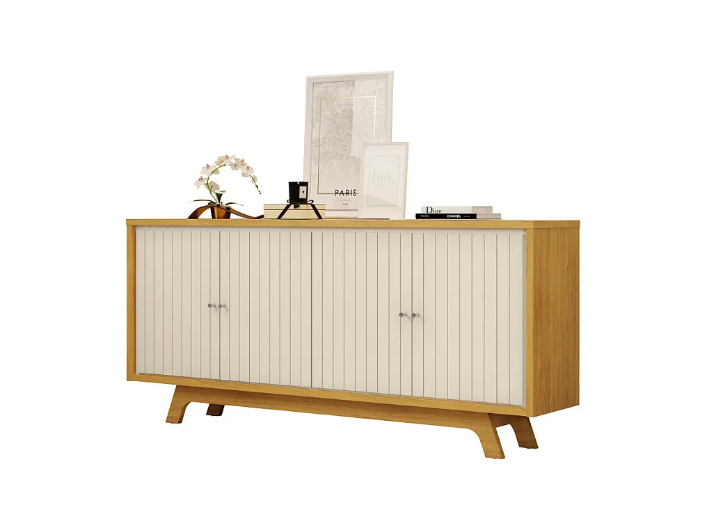 Buffet 4 Portes Miel et Blanc Ecru 4 NIches L 180 H 80.5 P 35.7 cm