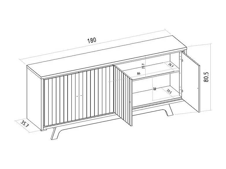 Buffet 4 Portes Miel et Blanc Ecru 4 NIches L 180 H 80.5 P 35.7 cm