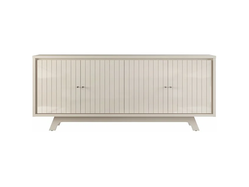 Buffet 4 Portes 4 Niches 2 Etagères Blanc Ecru L 180 H 80.5 P 35.7 cm