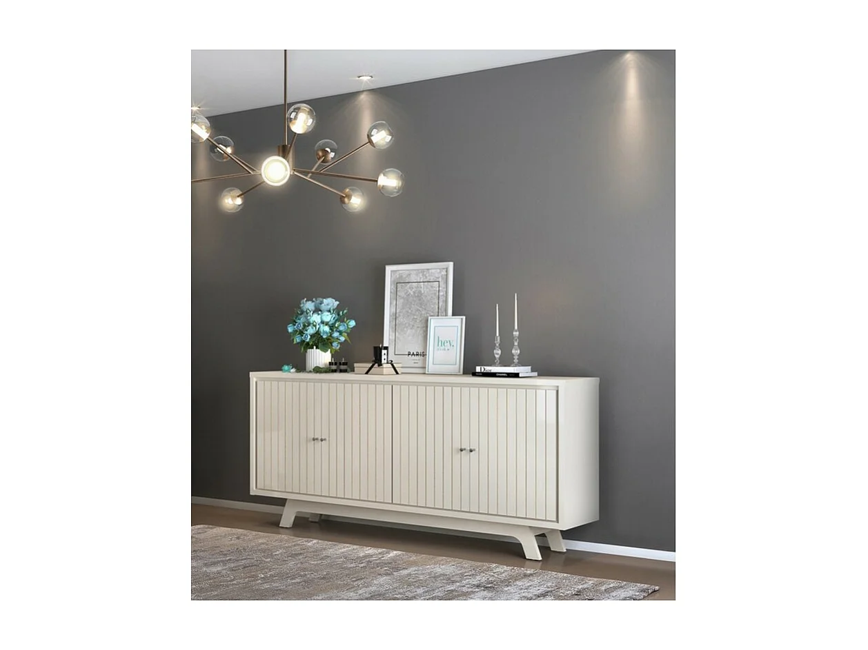 Buffet 4 Portes 4 Niches 2 Etagères Blanc Ecru L 180 H 80.5 P 35.7 cm