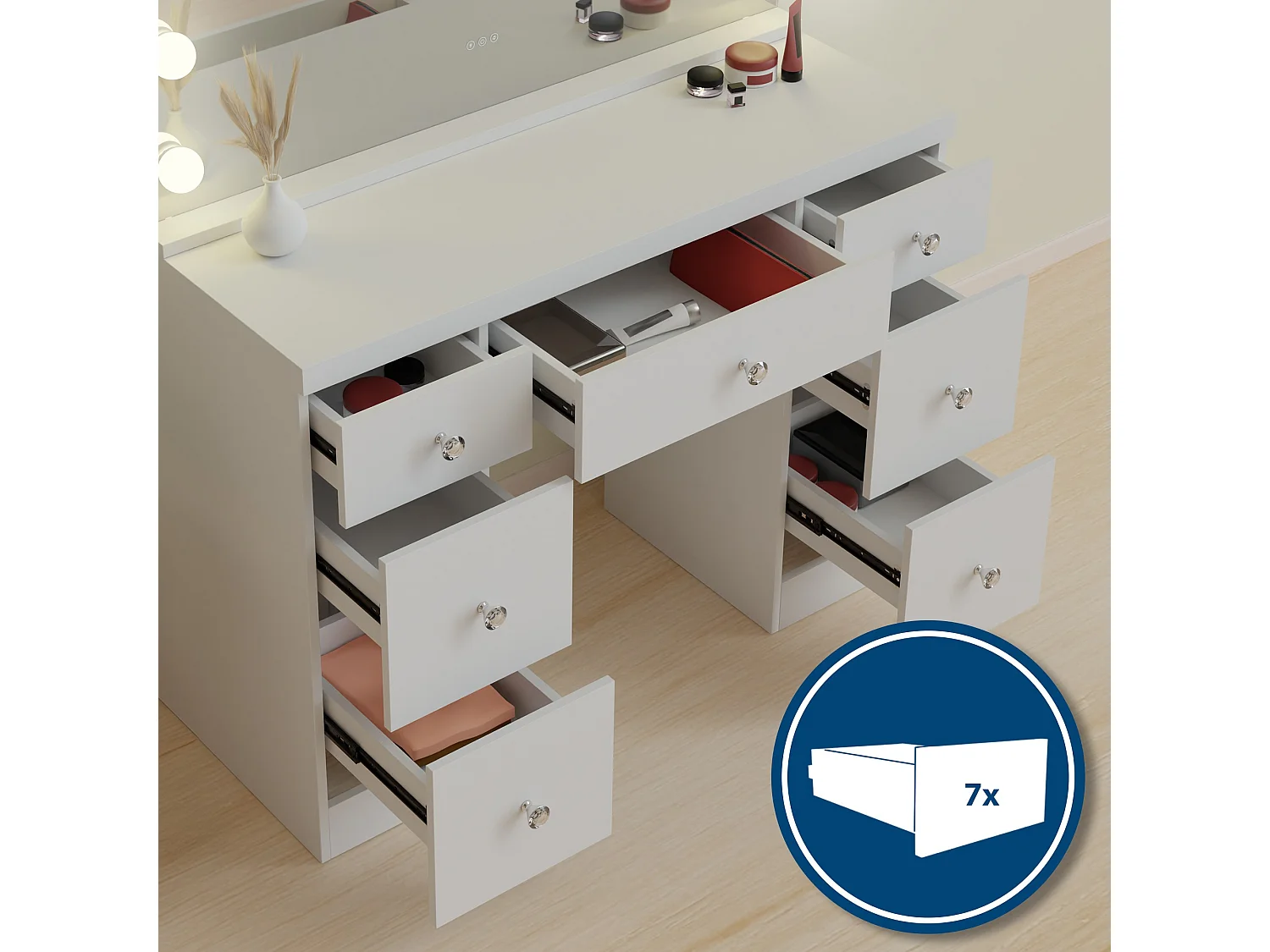 Coiffeuse - carré - Bois - 110 x 49 cm - Blanc - Lerona