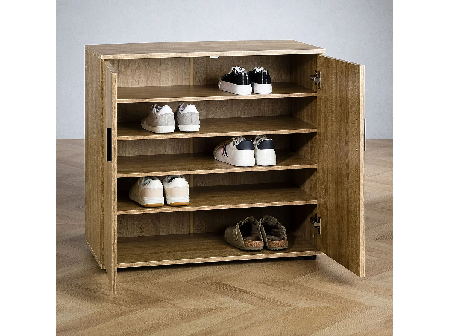 Meuble à chaussures AXEL avec 5 niveaux MDF, 55 x 110 x 35 cm, capacité de 20 à 25 paires, étagère à chaussures coloris chêne sonoma