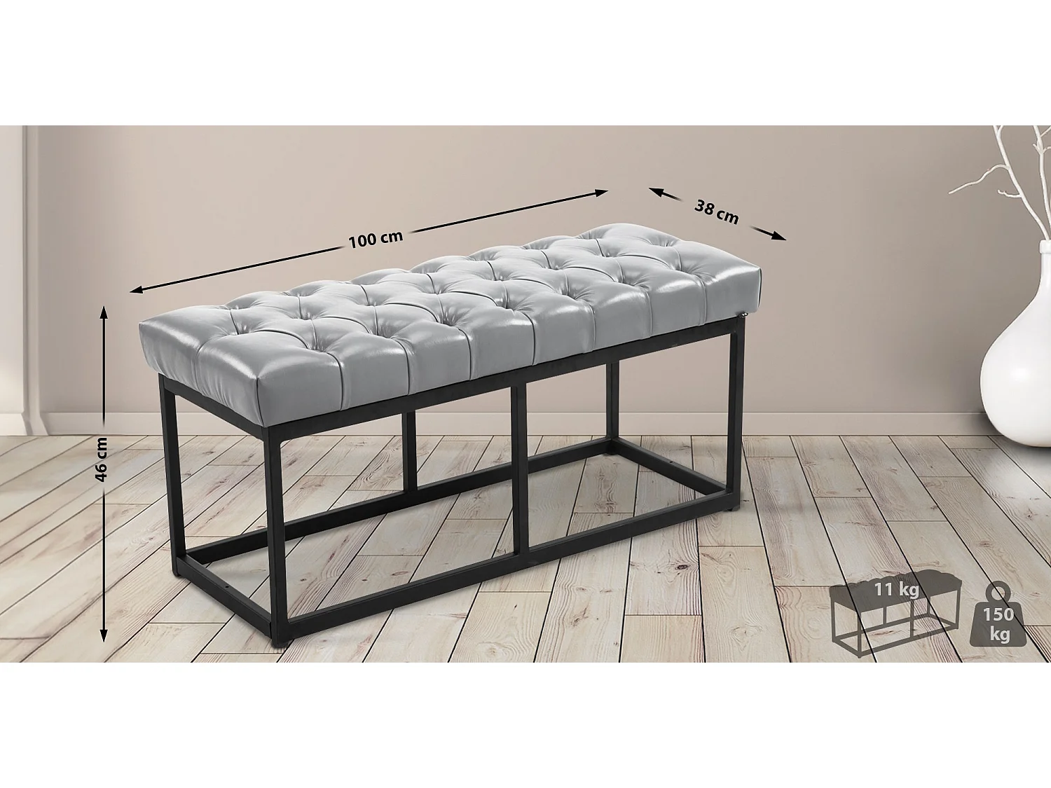 Banquette - Similicuir & Métal noir mat - Gris - Amun