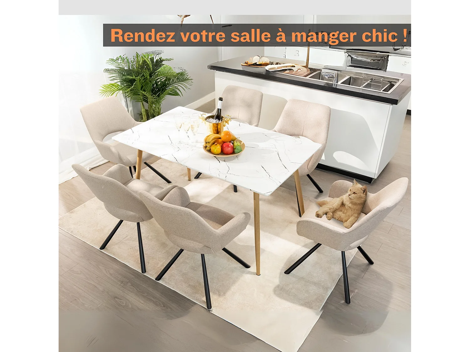 Lot de 2 chaises de salle à manger fauteuil de table en tissu style scandinave