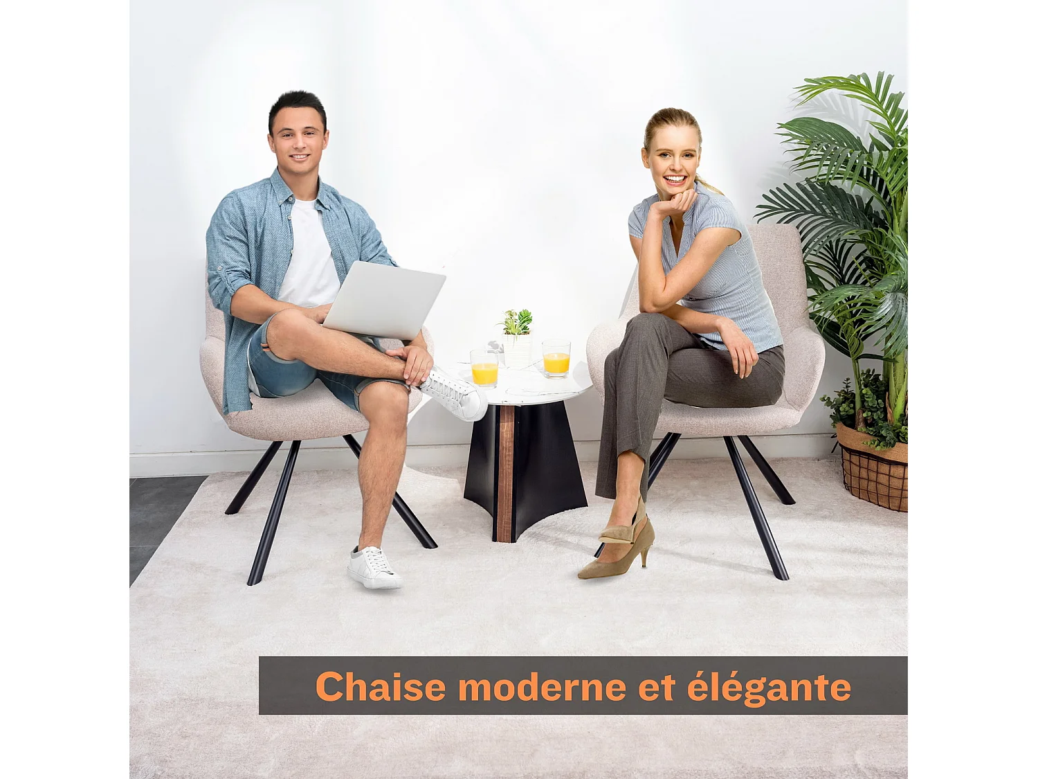 Lot de 2 chaises de salle à manger fauteuil de table en tissu style scandinave