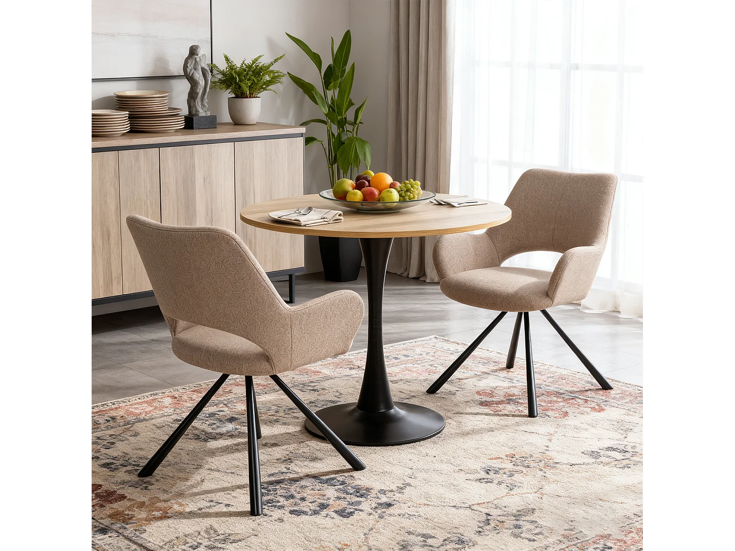 Lot de 2 chaises de salle à manger fauteuil de table en tissu style scandinave