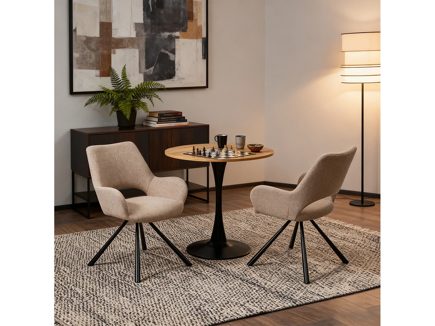 Lot de 2 chaises de salle à manger fauteuil de table en tissu style scandinave