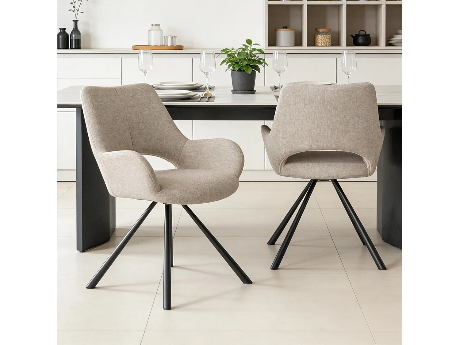 Lot de 2 chaises de salle à manger fauteuil de table en tissu style scandinave