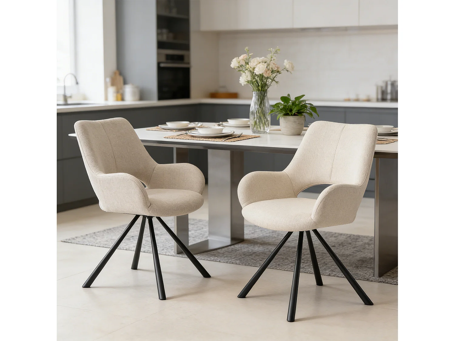 Lot de 2 chaises de salle à manger fauteuil de table en tissu style scandinave