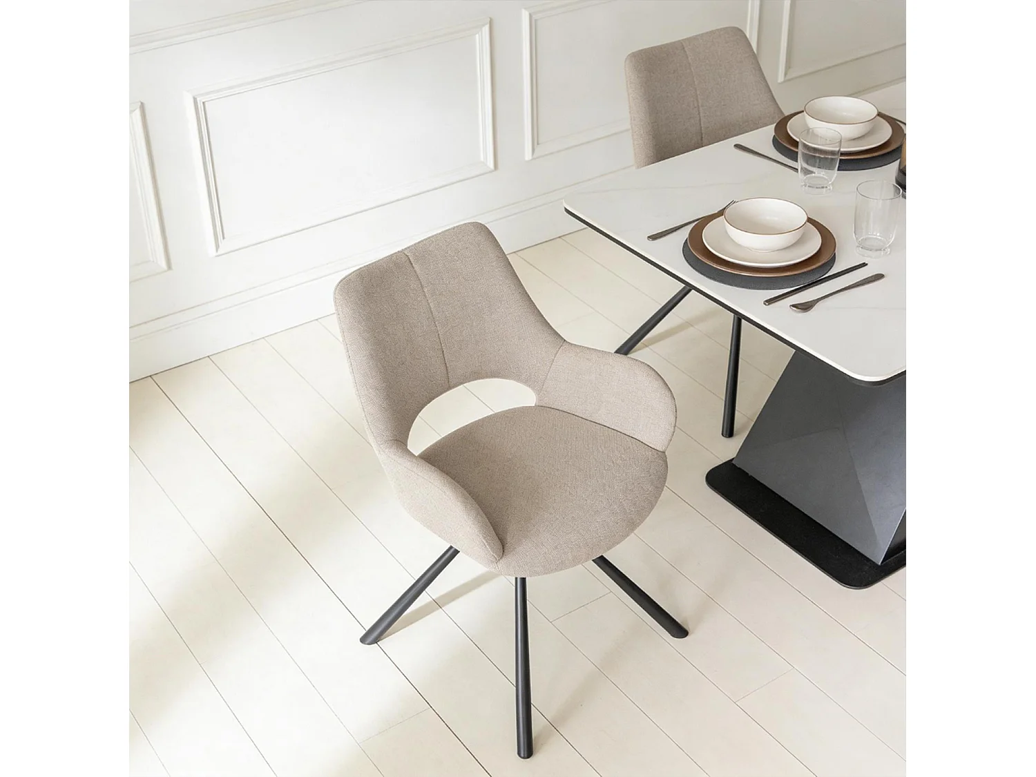 Lot de 2 chaises de salle à manger fauteuil de table en tissu style scandinave