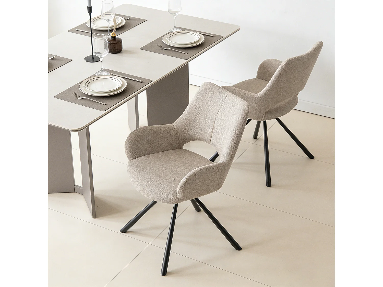 Lot de 2 chaises de salle à manger fauteuil de table en tissu style scandinave