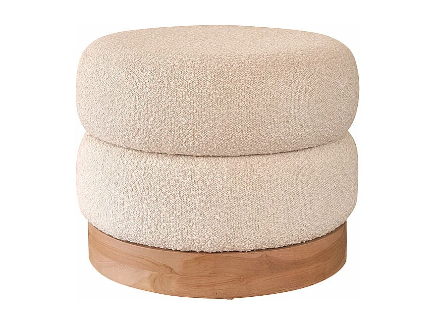 Pouf in legno massello di teak e tessuto bouclé 55 cm