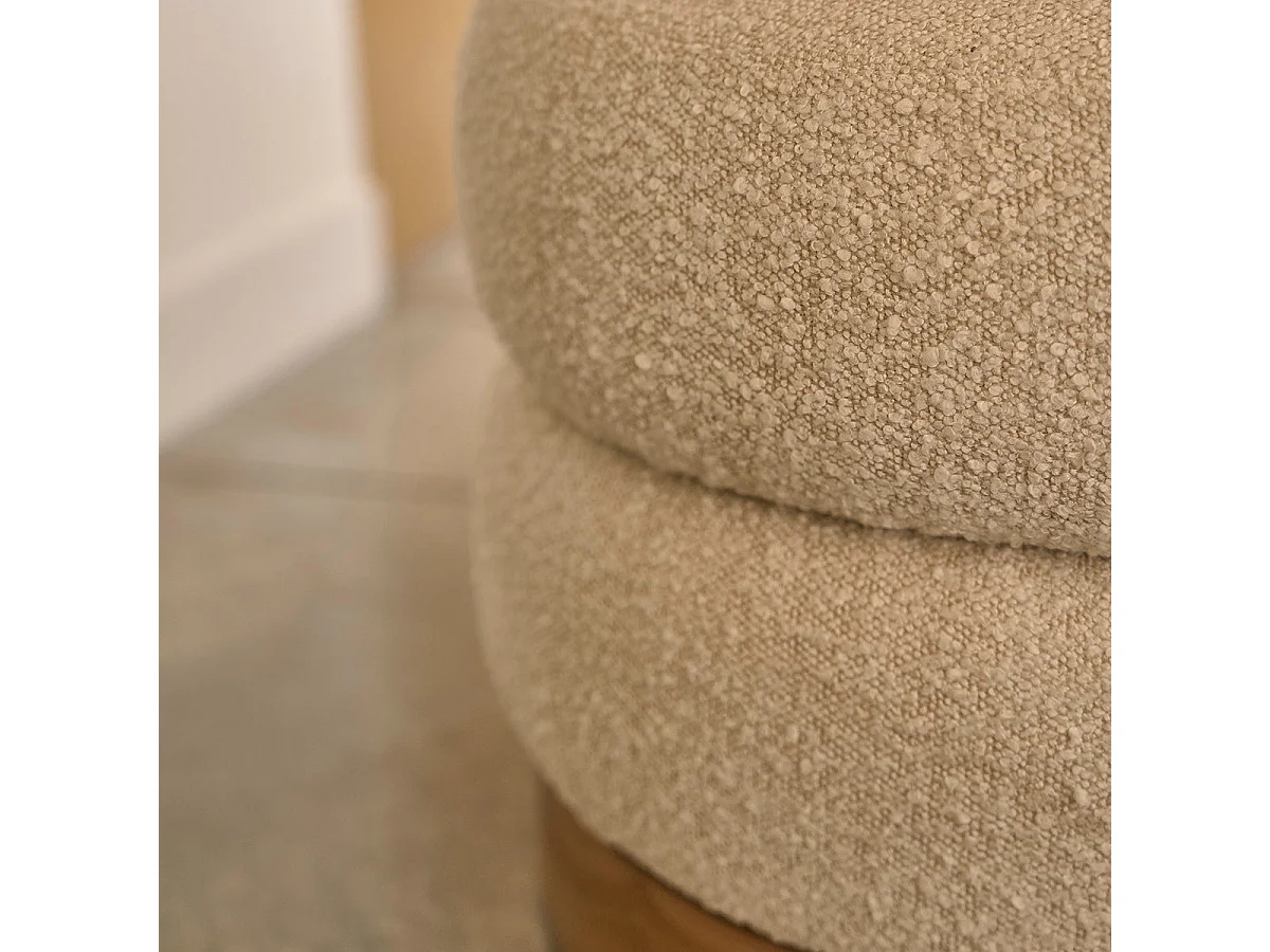 Pouf in legno massello di teak e tessuto bouclé 55 cm