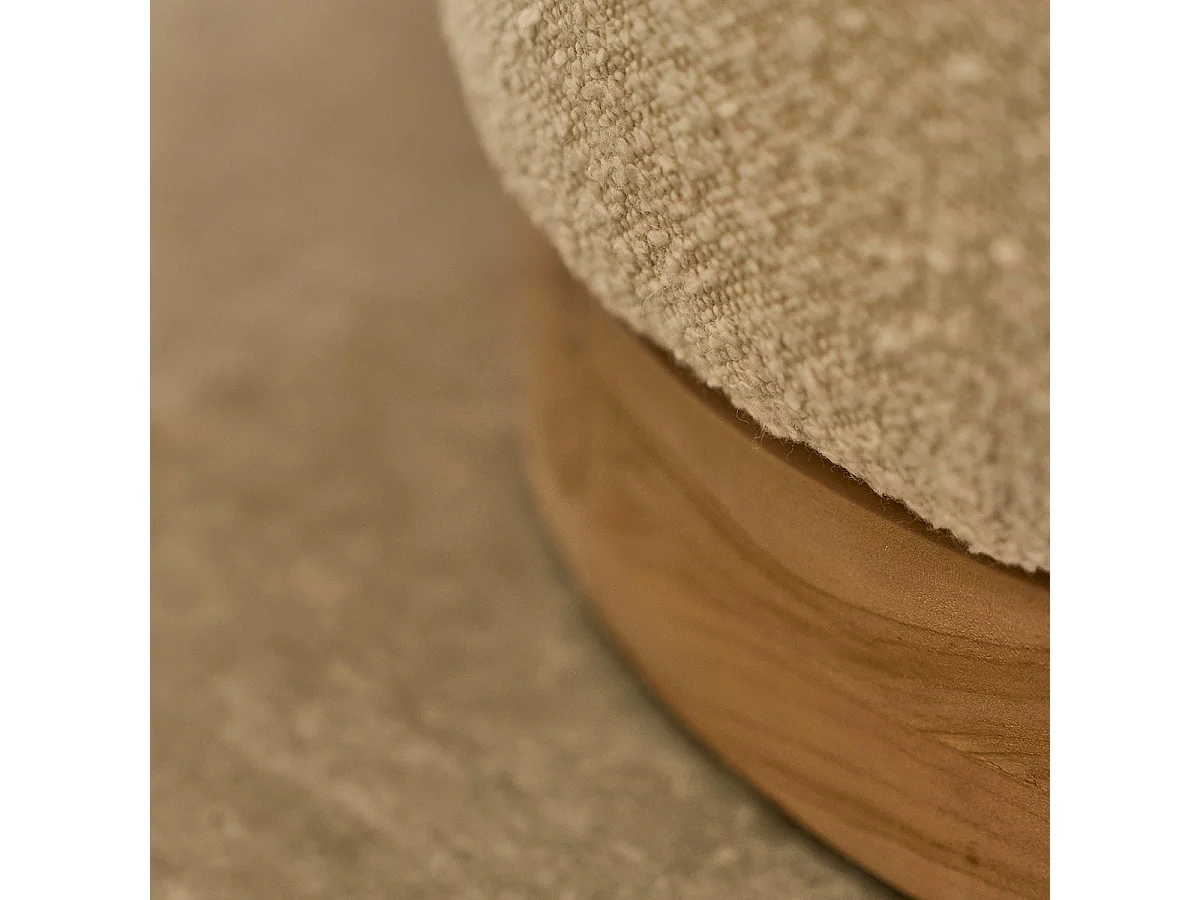 Pouf in legno massello di teak e tessuto bouclé 55 cm