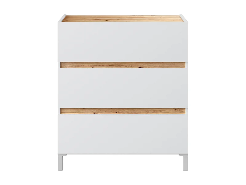 Commode 3 laden in eikenhout decor en wit L79 cm - TEMPUS
