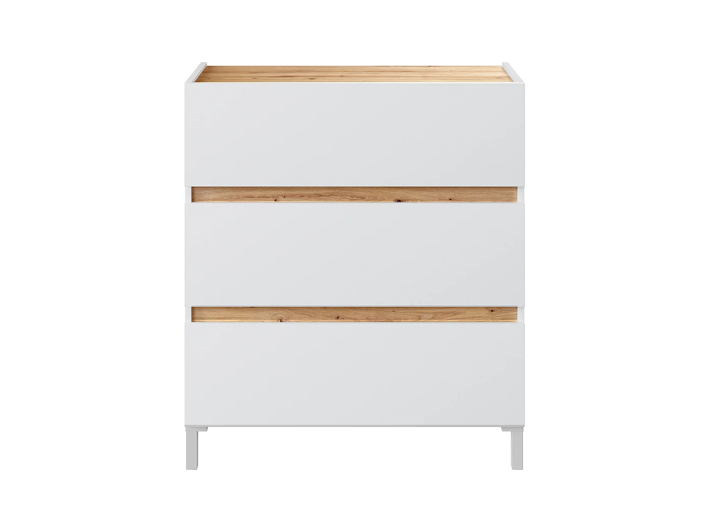 Commode 3 tiroirs décor chêne nodi et blanc L79 cm - TEMPUS