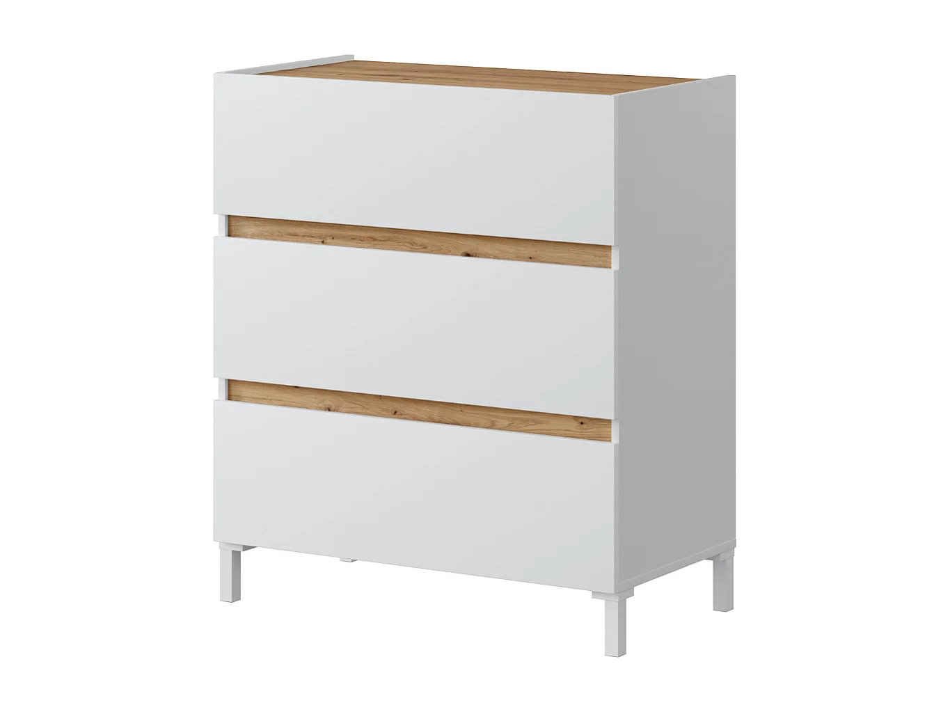 Commode 3 tiroirs décor chêne nodi et blanc L79 cm - TEMPUS