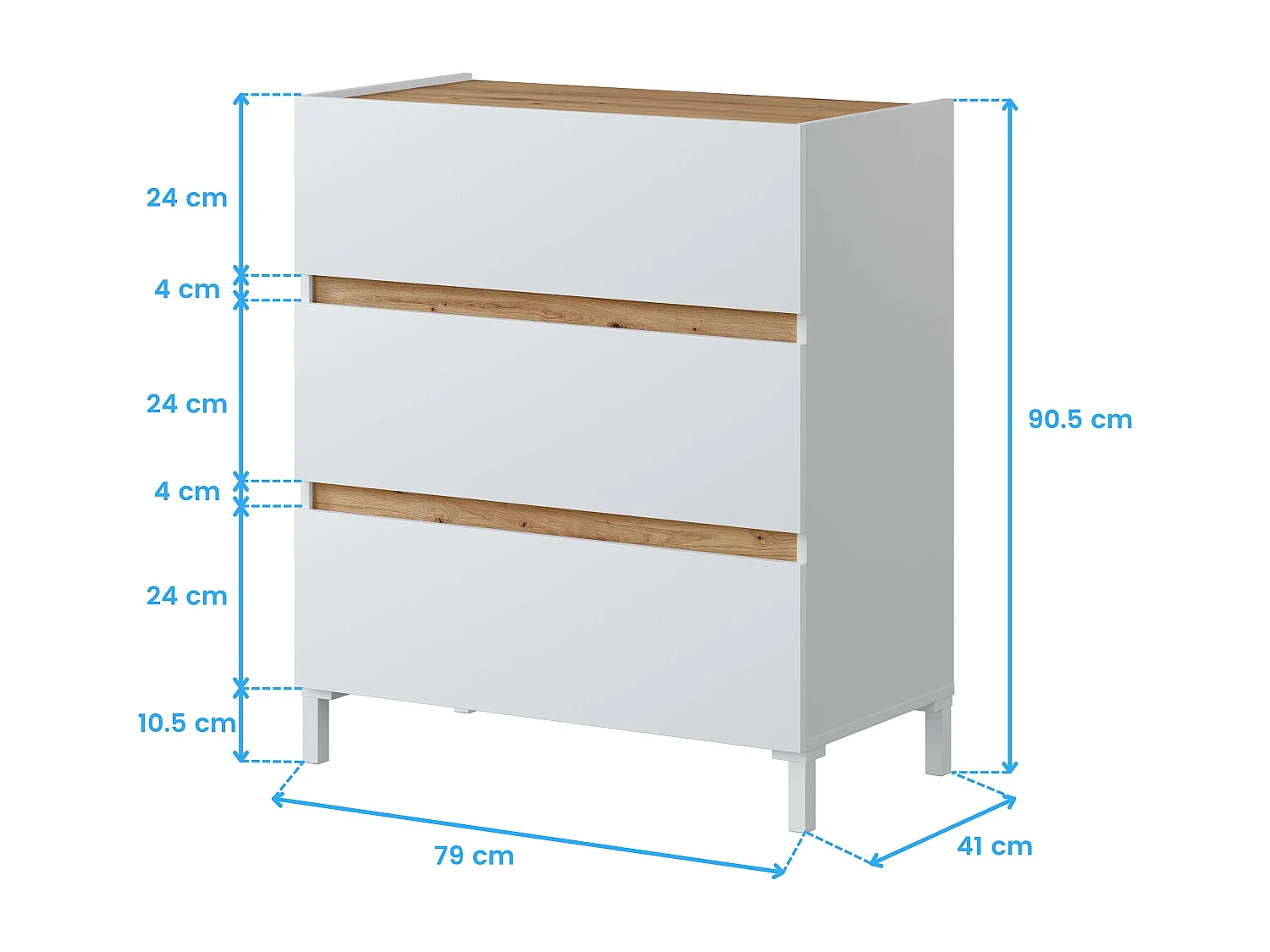 Comò 3 cassetti finitura rovere nodi e bianco L79 cm - TEMPUS