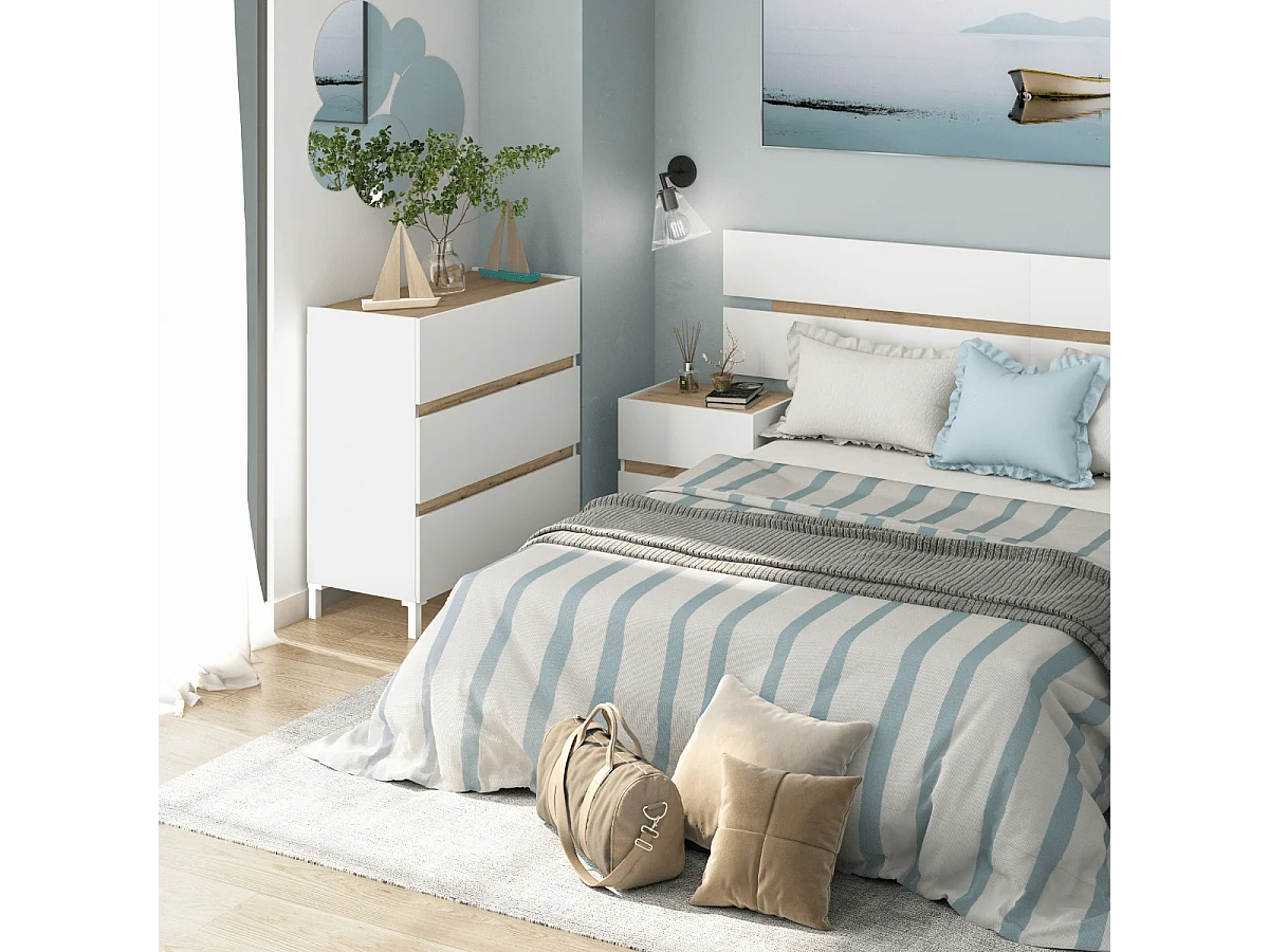 Comò 3 cassetti finitura rovere nodi e bianco L79 cm - TEMPUS