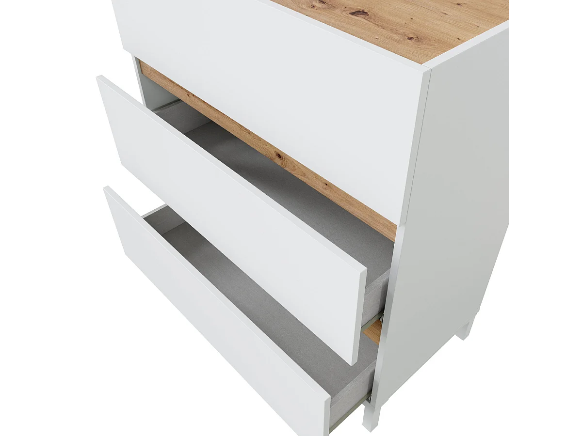 Comò 3 cassetti finitura rovere nodi e bianco L79 cm - TEMPUS