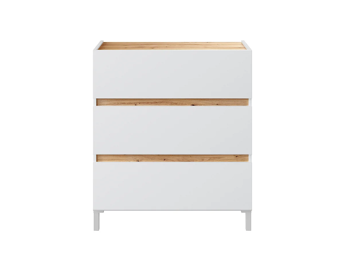 Commode 3 tiroirs décor chêne nodi et blanc L79 cm - TEMPUS