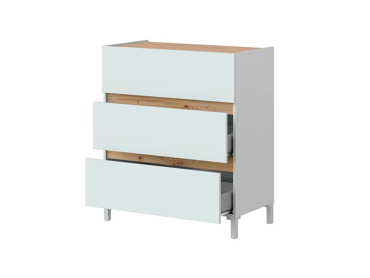 Commode 3 tiroirs décor chêne nodi et blanc L79 cm - TEMPUS
