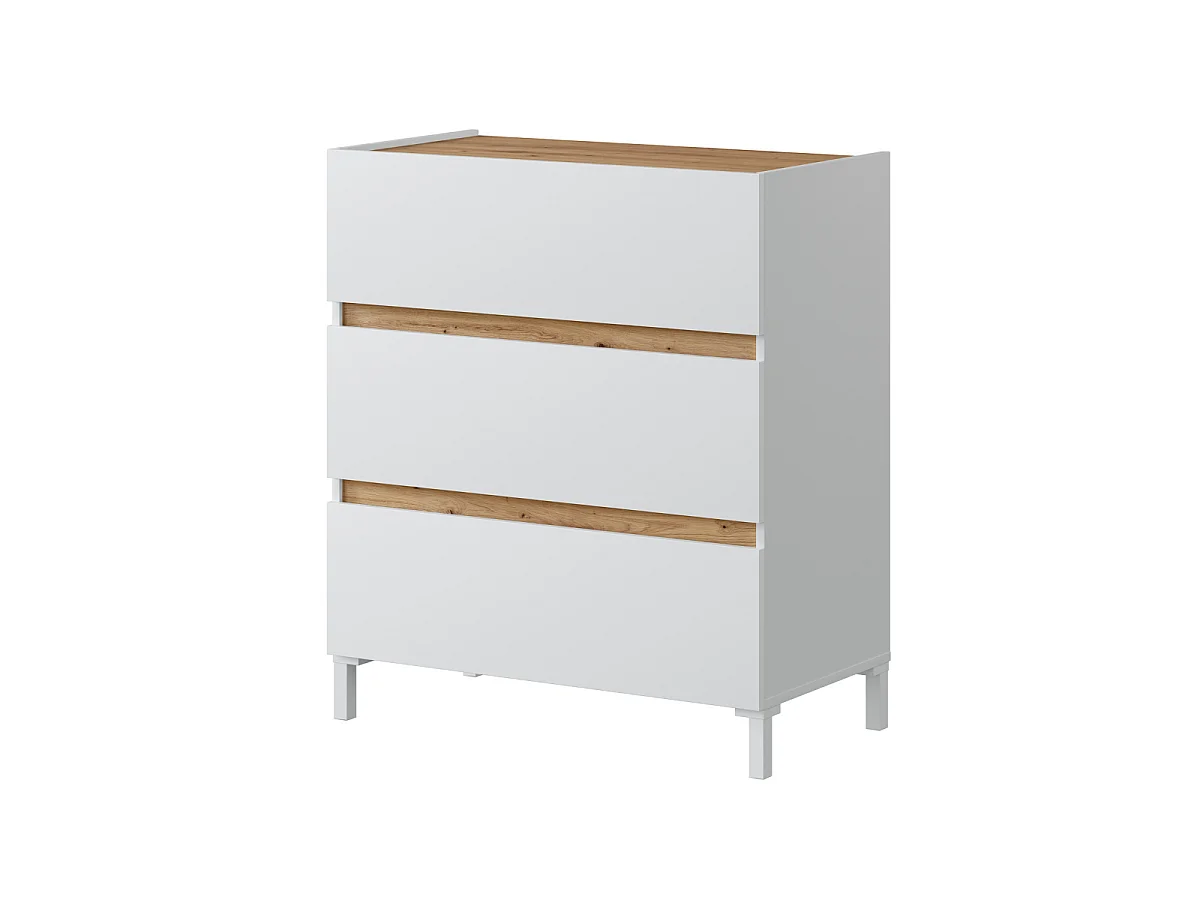 Commode 3 tiroirs décor chêne nodi et blanc L79 cm - TEMPUS