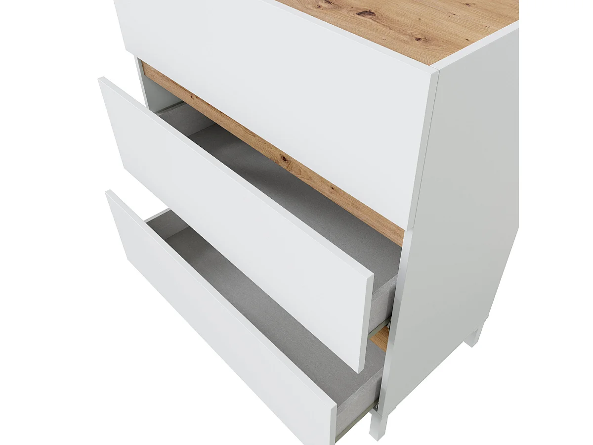 Commode 3 tiroirs décor chêne nodi et blanc L79 cm - TEMPUS