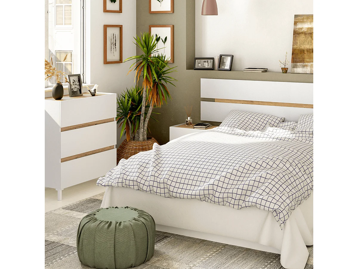 Commode 3 tiroirs décor chêne nodi et blanc L79 cm - TEMPUS