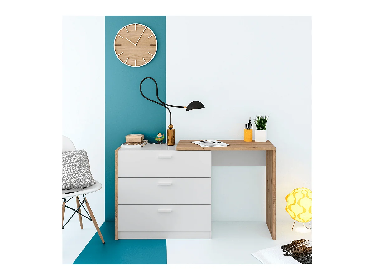 Cómoda 3 cajones con escritorio extensible L81 a 130 cm - KOMMO