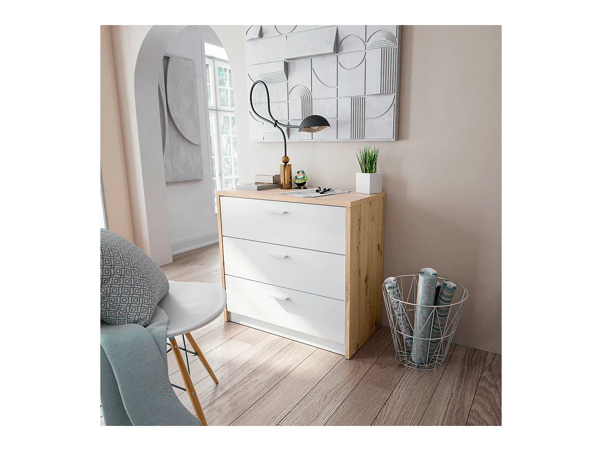 Cómoda 3 cajones con escritorio extensible L81 a 130 cm - KOMMO