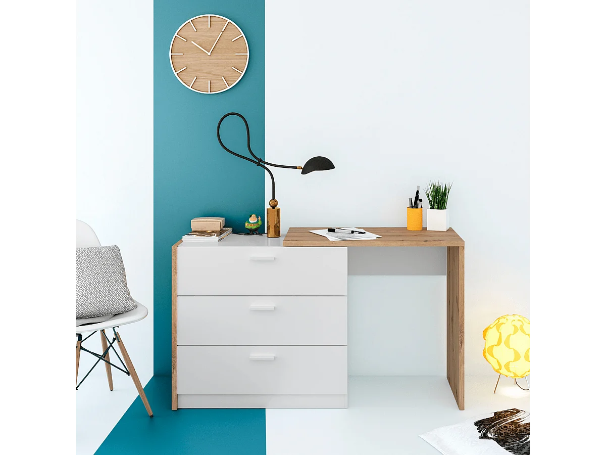 Commode 3 tiroirs avec bureau extensible L81 à 130 cm - KOMMO