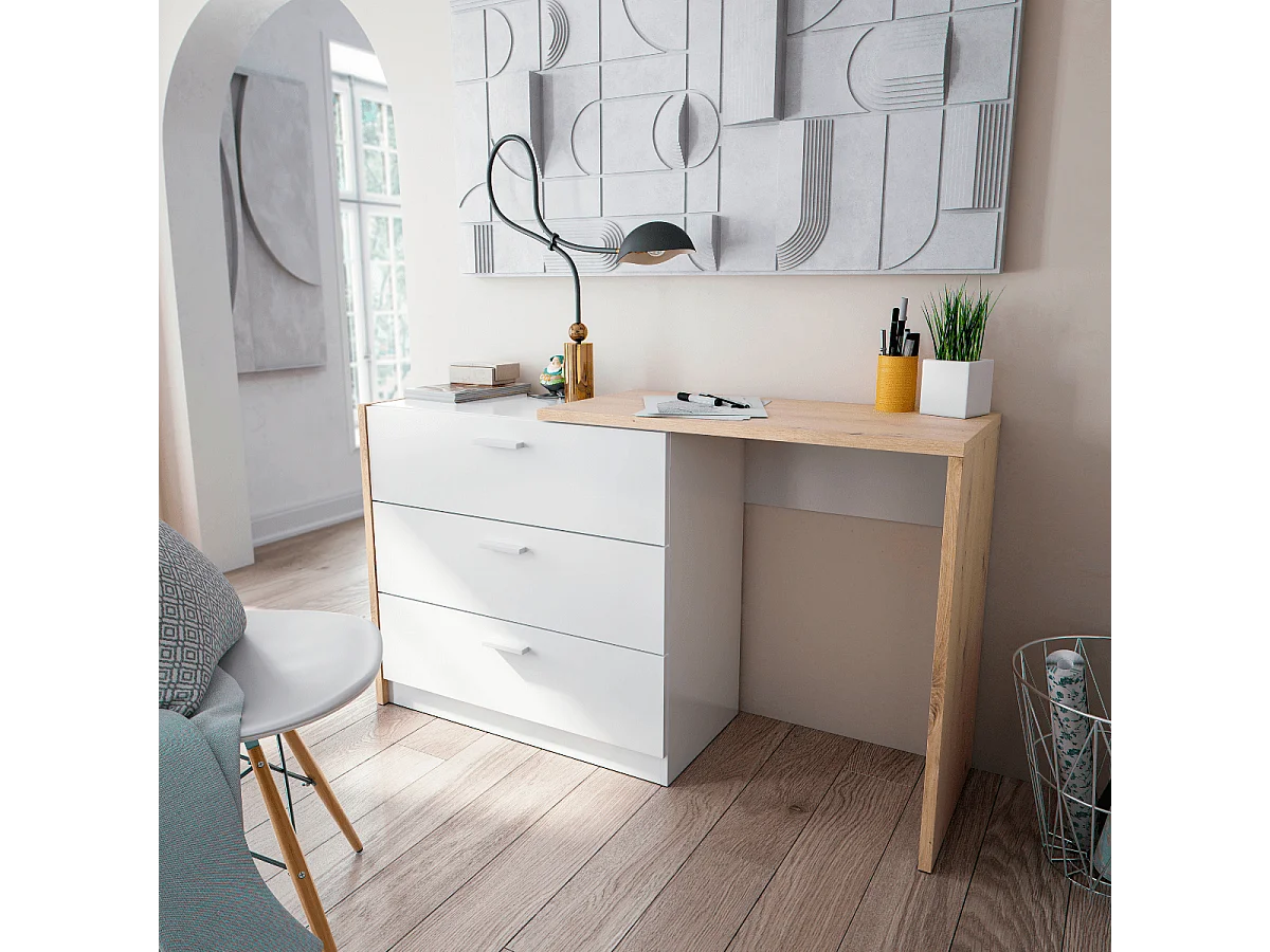 Commode 3 tiroirs avec bureau extensible L81 à 130 cm - KOMMO