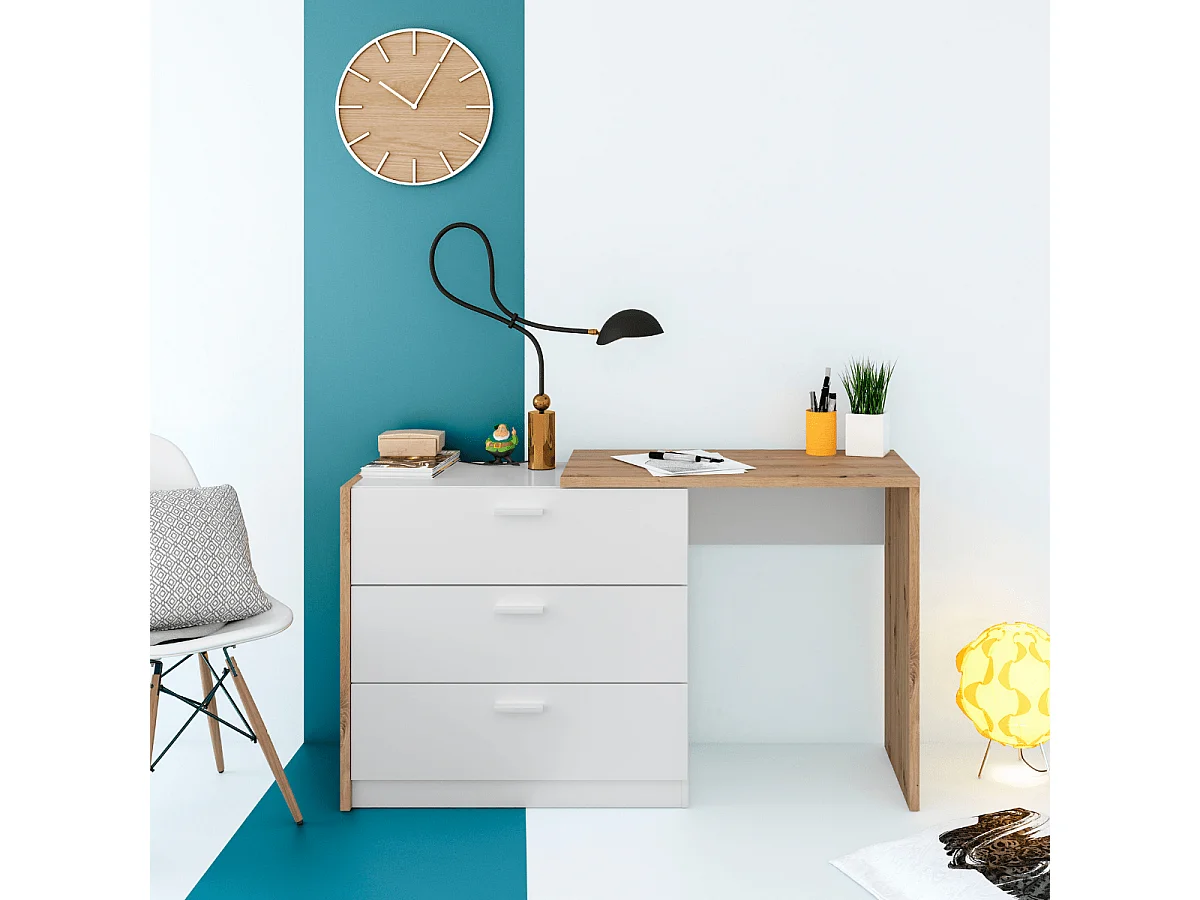 Comò 3 cassetti con scrivania estensibile L81 a 130 cm - KOMMO