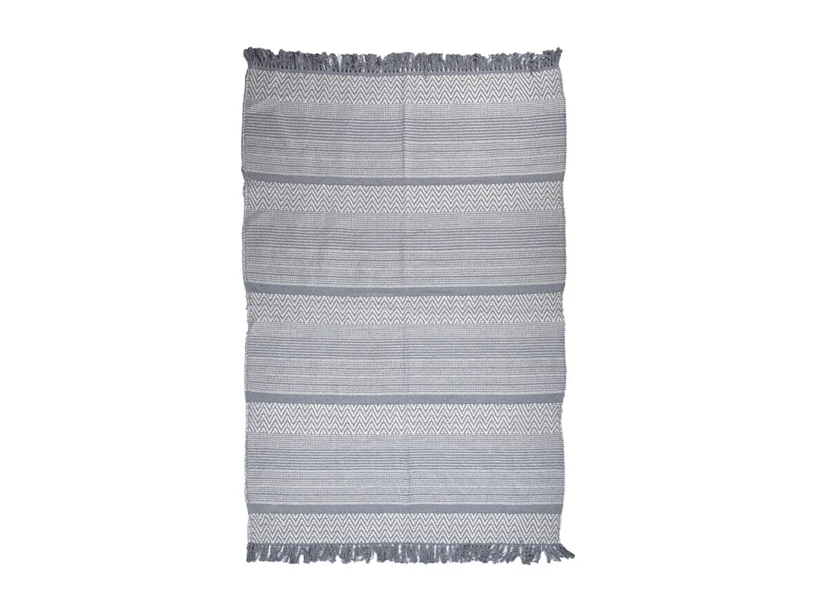 Tapis 140 x 200 cm coton brodé de lignes et chevrons gris – FLICKER
