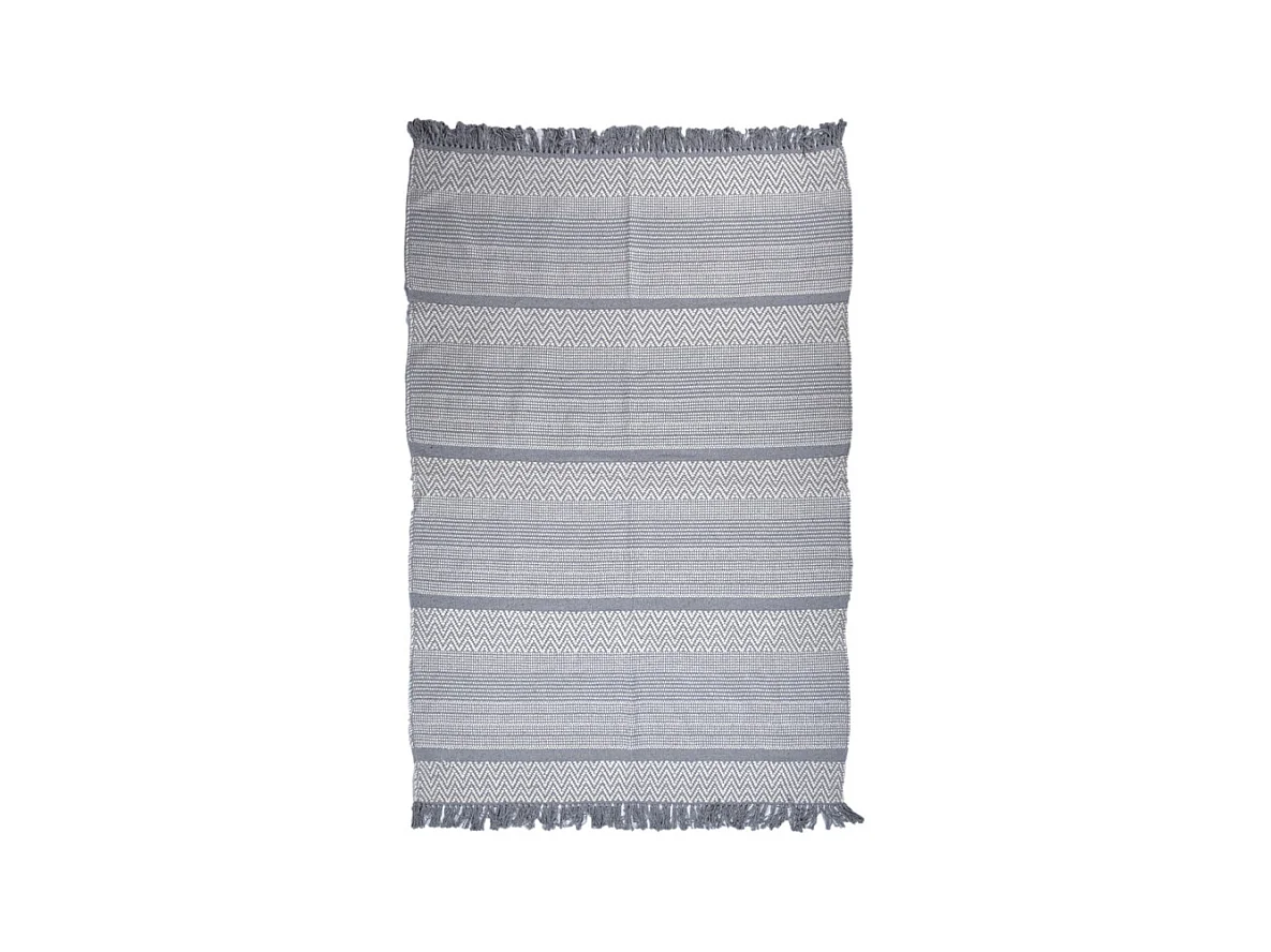 Tapis 140 x 200 cm coton brodé de lignes et chevrons gris – FLICKER