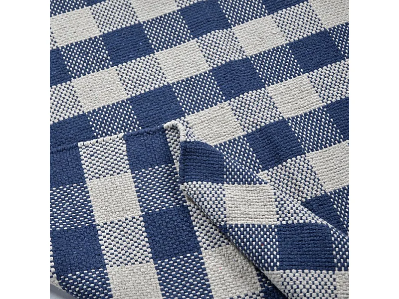 Tapis 120 x 180 cm en coton brodé à carreaux bleu et blanc – ATLAS