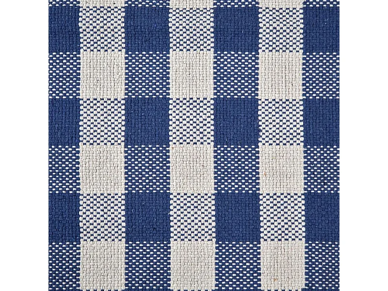 Tapis 120 x 180 cm en coton brodé à carreaux bleu et blanc – ATLAS