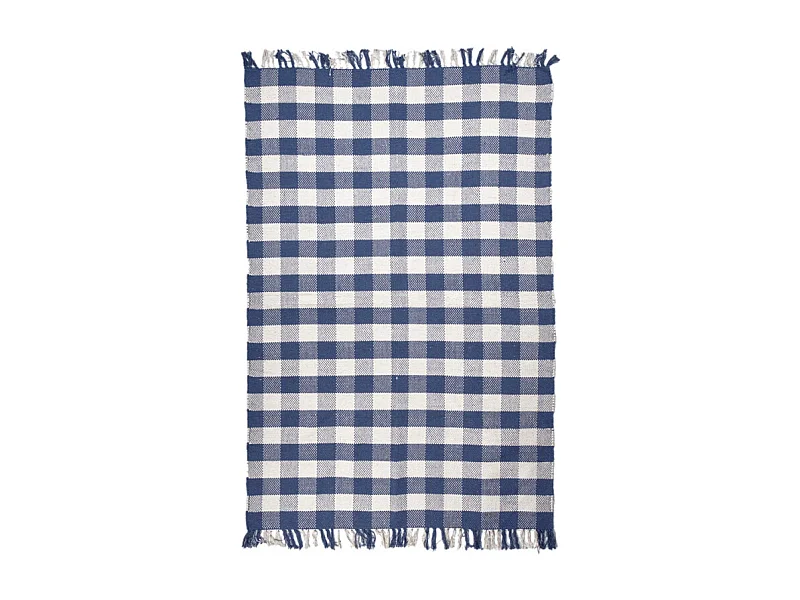 Tapis 120 x 180 cm en coton brodé à carreaux bleu et blanc – ATLAS