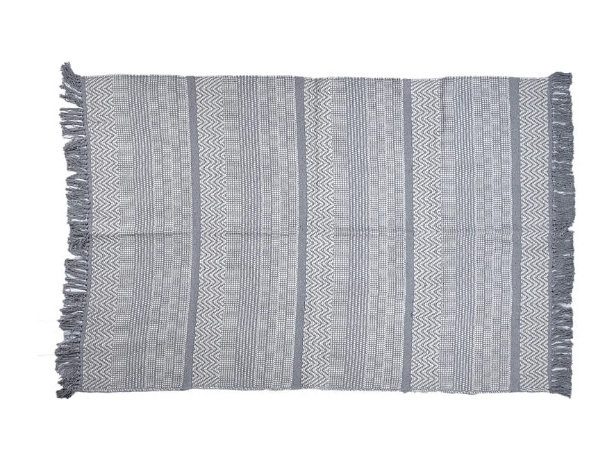 Tapis 120 x 180 cm en coton brodé de lignes et chevrons gris – FLICKER