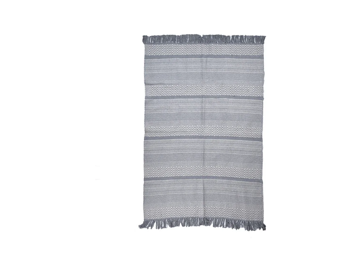 Tapis 120 x 180 cm en coton brodé de lignes et chevrons gris – FLICKER