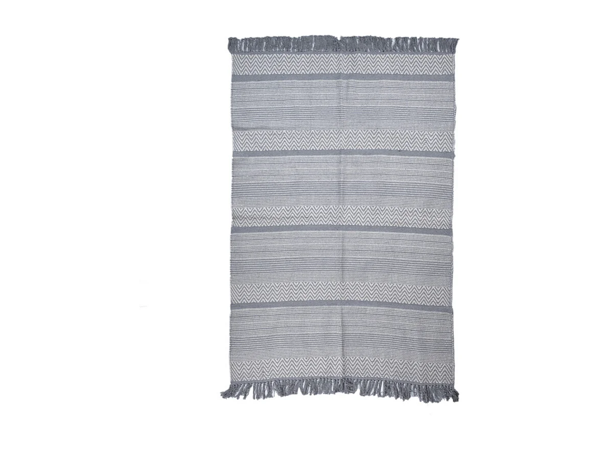 Tapis 120 x 180 cm en coton brodé de lignes et chevrons gris – FLICKER