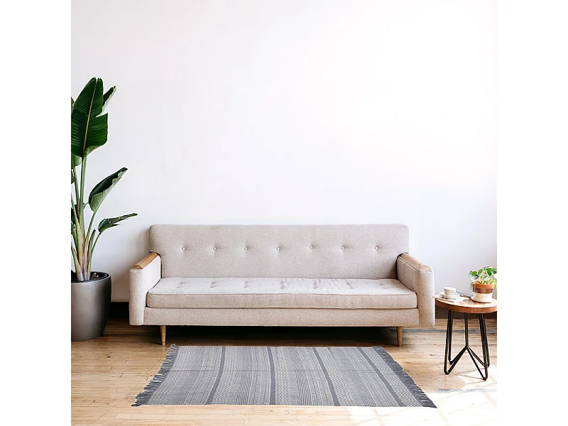 Tapis 120 x 180 cm en coton brodé de lignes et chevrons gris – FLICKER