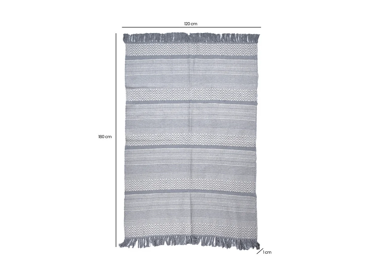 Tapis 120 x 180 cm en coton brodé de lignes et chevrons gris – FLICKER