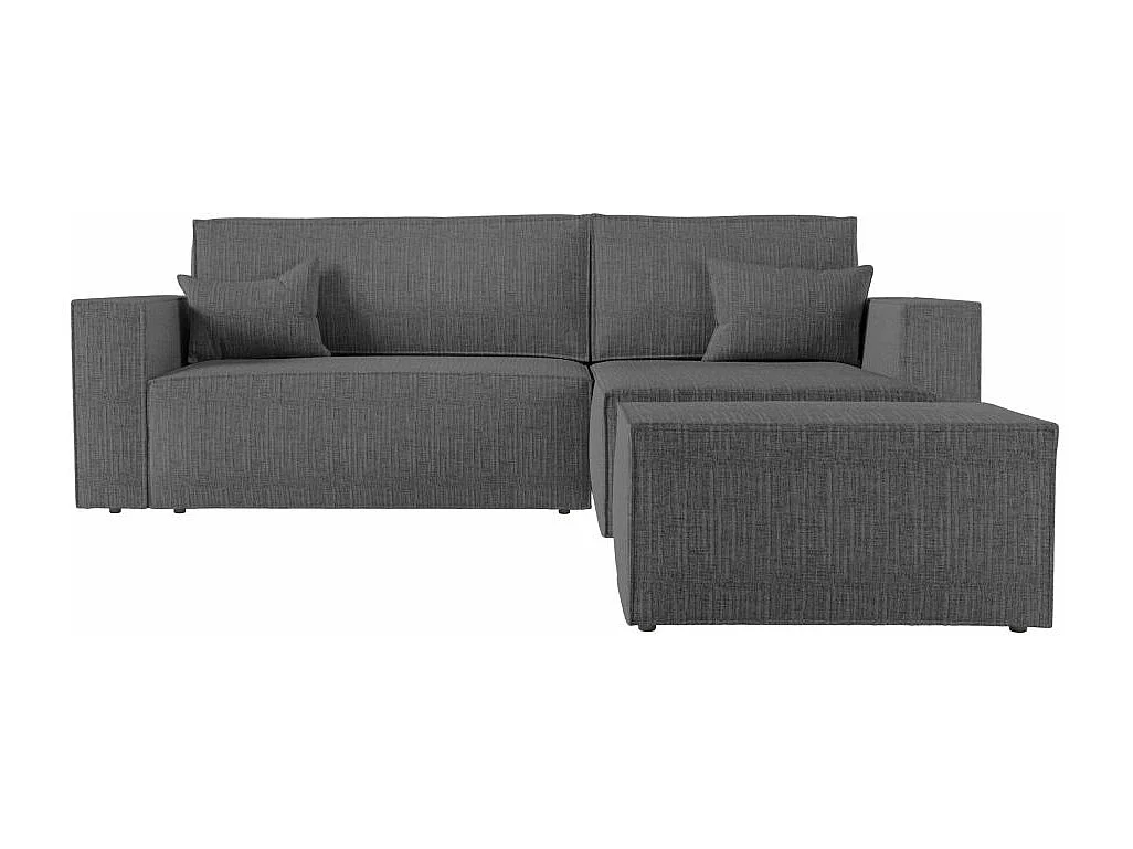 Pack - Clarisse - Canapé d'angle convertible réversible avec pouf en tissu texturé 3D - Gris anthracite - L269 x 159 x 89cm - Loungitude