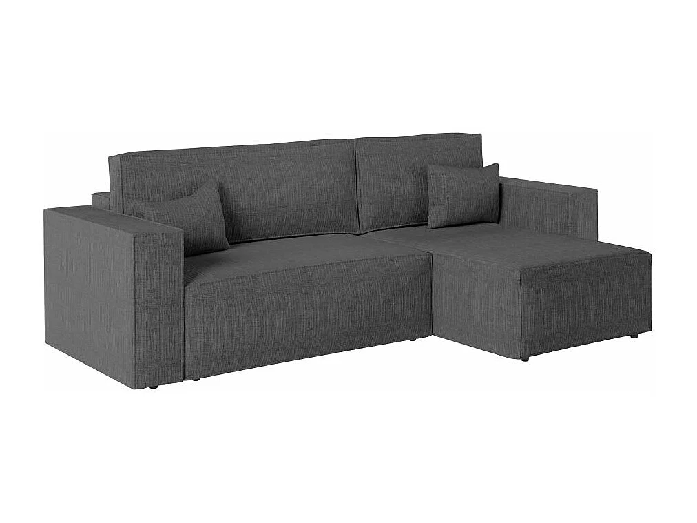 Pack - Clarisse - Canapé d'angle convertible réversible avec pouf en tissu texturé 3D - Gris anthracite - L269 x 159 x 89cm - Loungitude
