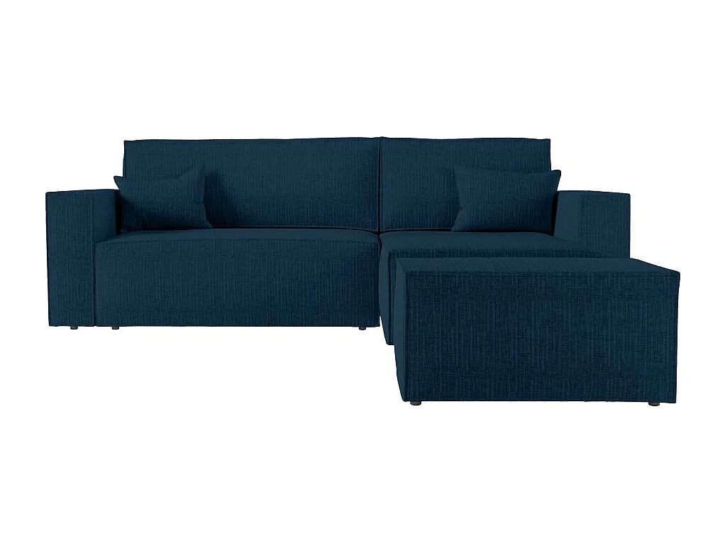 Pack - Clarisse - Canapé d'angle convertible réversible avec pouf en tissu texturé 3D - Bleu foncé - L269 x 159 x 89cm - Loungitude